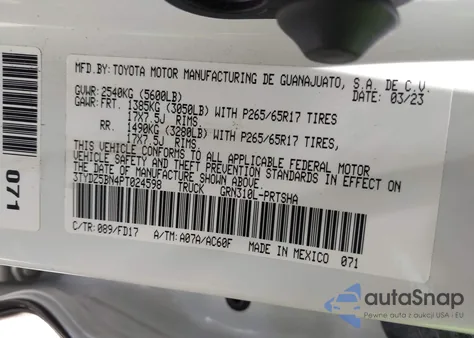 2023 Toyota Tacoma Trd Sport из США, поврежденный, VIN 3TYDZ5BN4PT024598